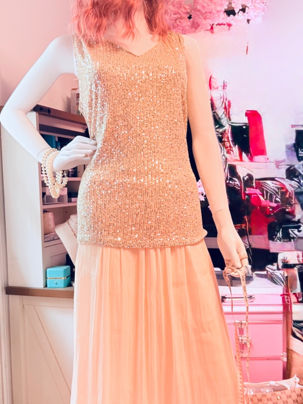 Long Skirt Pleated gold or creamy shimmer Satin Skirt